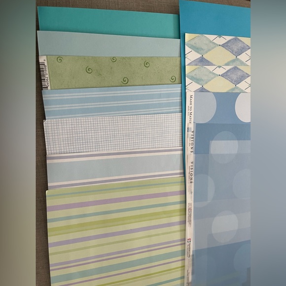 Scrapbook sheets & stickers in blues, greens, purple & velum. 12”x12” Acid free. - Picture 5 of 5